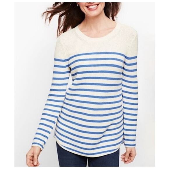TALBOTS | Nautical Striped Cream Sweater with Back Bow & Contrast Panel | 1X - Picture 2 of 8